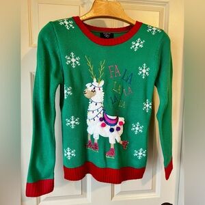Like New Rare Ice Skating Llama with Snowflakes Christmas Sweater Girls XL